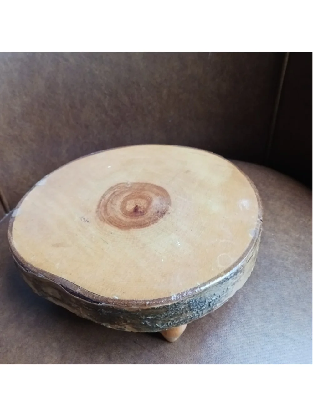 VTG Birch Slab Charcuterie Pedestal Shellac Handmade Folk Art Primitive